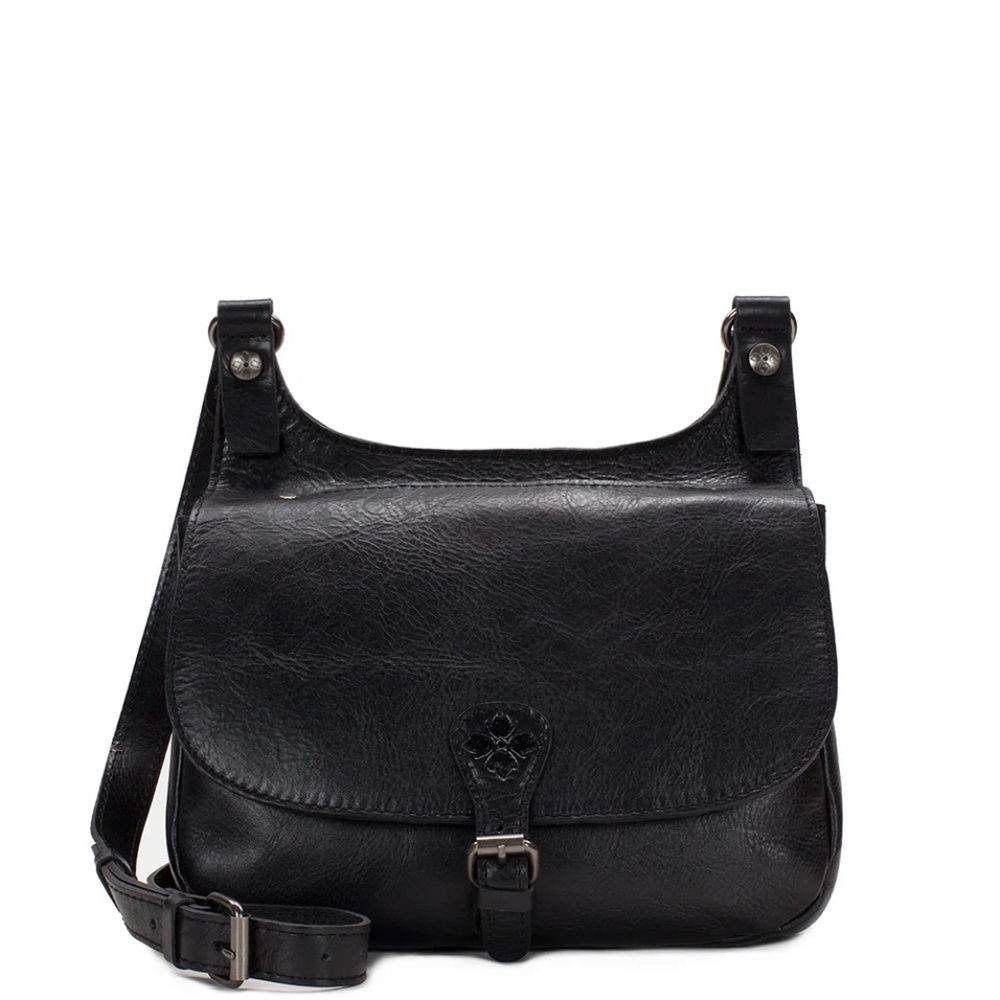 Patricia Nash Black Leather Heritage London Saddle Crossbody Bag